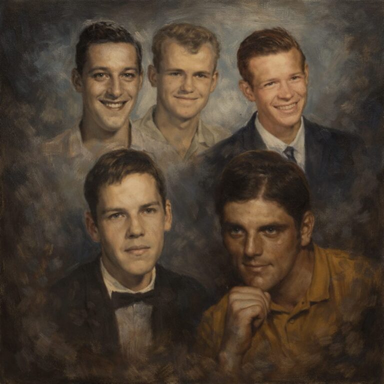 Dipinto a olio dei Yuba County Five, i cinque giovani scomparsi nel mistero del 1978 in California